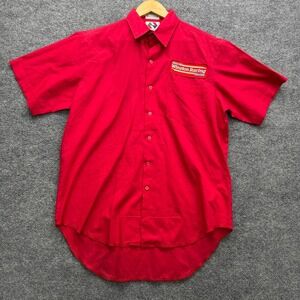 NASCAR Button Up Shirt Men's Size L Red Short Sleeve Racing Moto Wear